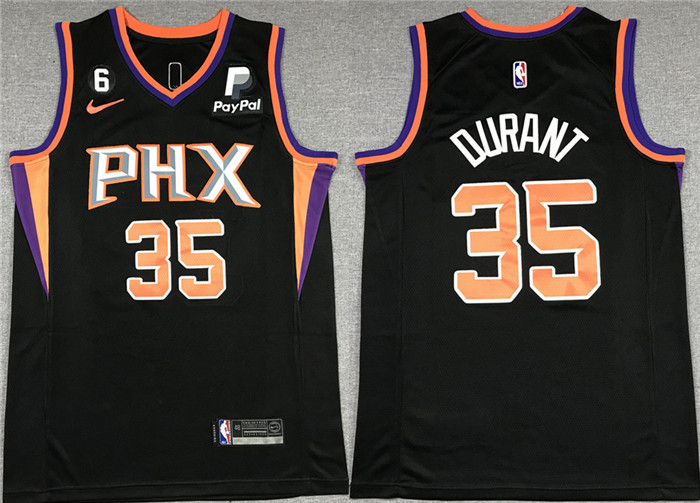 Men's Phoenix Suns #35 Kevin Durant Balck With NO.6 Patch Statement Edition Stitched Basketball Jersey